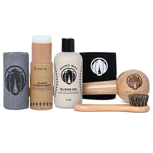 Rhino Wax - Baseball Glove Ultimate Break-in Kit - Includes Premium Oil for Ball Gloves, Mitt Conditioner, Hardwood Mallet, Wrap, Brush, and Microfiber Cloth - This is How to Break in a Glove Fast