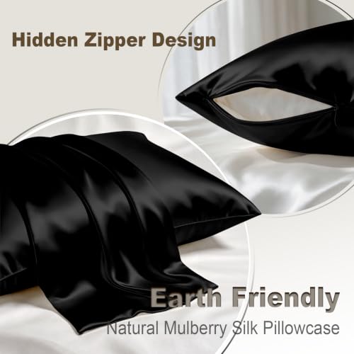 Image of LYSHIN Black Silk Pillowcases 2 Pack King Size with Zipper