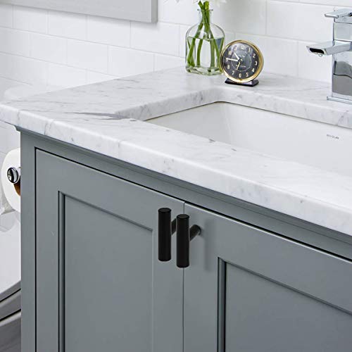 Image of Probrico 12 Pack| 2 Inch Flat Black Cabinet Knobs Euro Bar Pull Single Hole Knobs Drawer Handles Stainless Steel Kitchen Cabinet Hardware