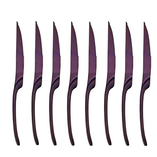 Puzhler Iridescent Matte 18/10 Stainless Steel 8-Pieces Steak Knives Set-Use for Home Kitchen or Restaurant Luxury Utensils (Purple)