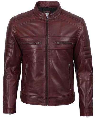Image of fjackets Leather Jacket Men Real Lambskin - Cafe Racer Moto Style, Stand Collar Zip Up Jacket