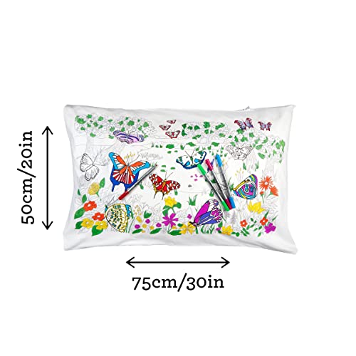 Eatsleepdoodle Coloring Pillowcase For Kids W/ 10Pk Washable Markers For Kids - 30X20In Butterfly Kids Coloring Pillowcase - Ultra Washable & Reusable Arts And Crafts For Kids #TOP5