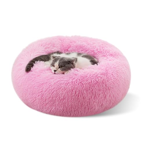 LuckyZoo77 Cuscino per Cani Rotondo 50cm - Cuccia Cane Interno Morbida Anti-Ansia con Base Antiscivolo, Peluche Soffice Lavabile, Lettino Comfort per Cani e Gatti,Rosa