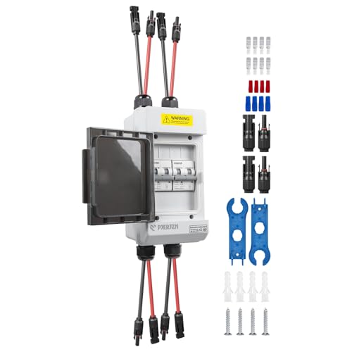 Pjerjzn Solar Panels Disconnect Switch 10A 1000VDC PV Shut Off Switch 2 String Circuit Breaker Box IP66 Waterproof UV-Proof
