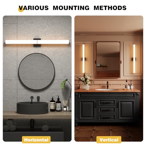 Image of 39 Inch 42W Led Bathroom Vanity Light,3000K-6000K Dimmable Vanity Lighting Fixtures with White Acrylic Lampshade,Indoor Hardwired Wall Light Over Mirror for Mirror Restroom(Black,1 Pack)