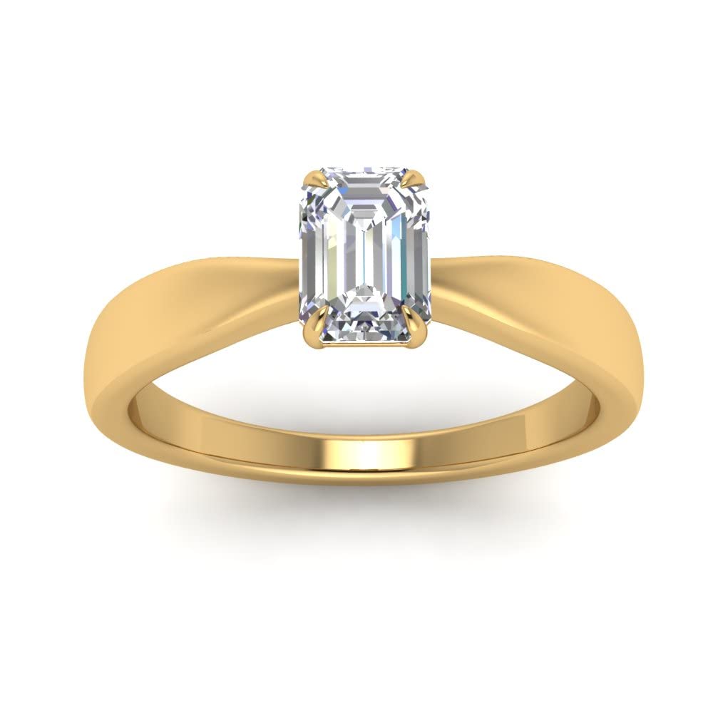 Anillo de compromiso de esmeralda y lazo cónico con acabado premium en oro amarillo 7