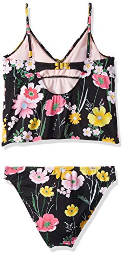 Hobie Girls' Tankini Top And Hipster Bikini Bottom Swimsuit Set, Black//Flower Fields, 7 #TOP1