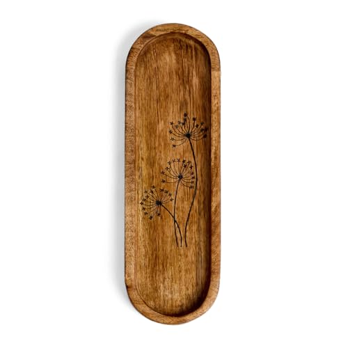 Image of SAAGA Oval Mango Wood Serving Platter | 15 x 4.5 Inch Wooden Serving Tray | Food Safe Multipurpose Snack Tea Dessert Cheese Bread Serving Plate for Kitchen Dining Cafe & Restaurant