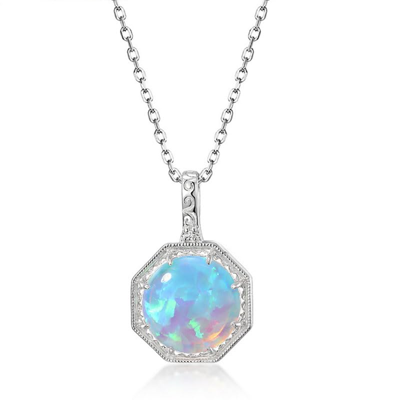 14K Gold Geometric Opal Pendant Necklace, Modern October Birthstone Jewelry for Women