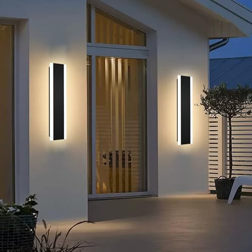 QueeuQ 2 Pack 24in Modern LED Outdoor Wall Light,Long Outdoor LED Light Fixtures,IP65 Waterproof Exterior Wall Mount Lighting,Outside Wall Sconces Lights for House,Patio,Porch,Garden