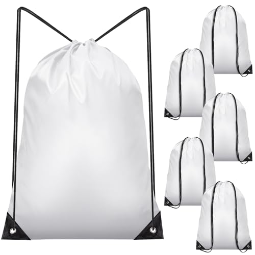 Image of IKAYAS 6 Pcs Drawstring Bags Bulk White Drawstring Backpack, String Backpack Cinch Sack Sport Gym Backpack Bags for Yoga Traviling Outdoor Sports