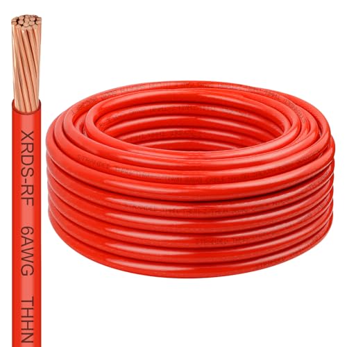Image of XRDS -RF 8 Gauge THHN Wire, 50FT Red Stranded Copper Electrical Wire, 600V, Heat & Oil Resistant, Nylon Sheath Building Wire for Indoor /Outdoor Use