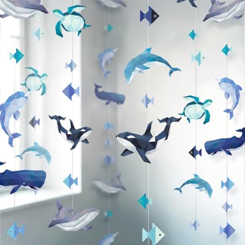 Image of Cheerland Sea Animal Garland Decorations Under The Sea Party Decorations Hanging Whale Birthday Party Ocean Creature Garland Geometric Nautical Orca Ocean Marine Life Aquarium Theme Backdrop Pack of 6