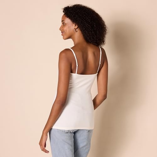 Amazon Essentials Camiseta Interior Ajustada de Punto con Cuello de Pico (Disponible en Tallas Grandes) Mujer, Pack de 4, Beige/Blanco/Camel/Negro, L