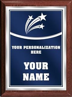 Crown Awards Shooting Stars Plaque Award, 6x8 Recognition Award with Custom Engraving, Navy Blue with White Printed Plaque On Wood Finish