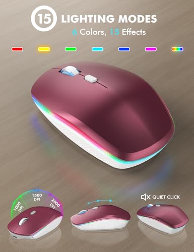 Image of Wireless Keyboard and Mouse Combo, RGB Backlit, Rechargeable & Light Up Letters, Full-Size, Soft Typing, Sleep Mode, 2.4GHz Quiet Keyboard Set for Mac, Windows, Laptop, PC, Trueque (Wine Red)