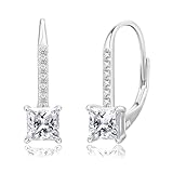 KRKC モアサナイト フープピアス: レバーバック レディースピアス シルバー925 計1.0/2.0ct 誕生日/記念日/女性プレゼント 人工ダイヤモンド キラキラ 金属アレルギー対応 つけっぱなし おしゃれアクセサリー ダイヤ ギフトボックス付属（プリンセス-シルバー-計1.2ct）
