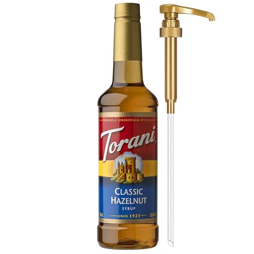 Image of Torani Classic Hazelnut Syrup for Drinks & Desserts, Pump Included, 25.4 Fl Oz