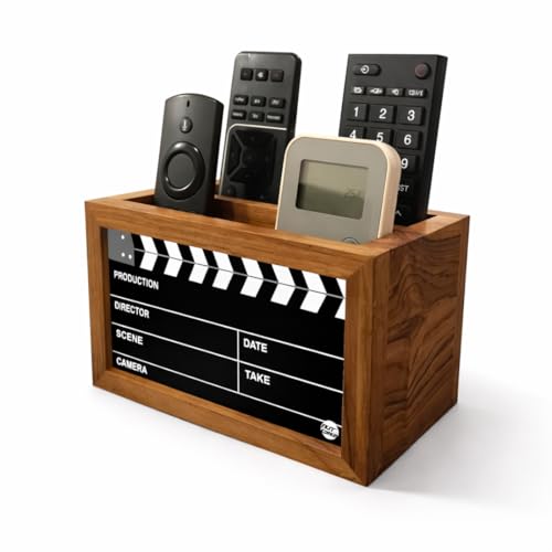 Image of Nutcase Wooden Remote Stand | Teak Wood Remote Holder For Living Room, Bedroom, Tv And Ac | Stationary Organizer | Ideal For Home & Office - Filmy Design - 6x4 Inches (MADE-IN-INDIA), Black