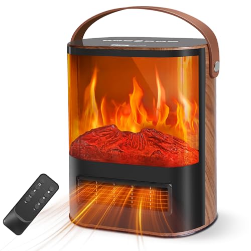 Electric Space Heater, 1500W Electric Fireplace Heater with Thermostat and Remote Control, Energy Efficient Space Heaters for Indoor Use with Realistic 3D Flame and 12H Timer, 7 Adjustable Colors