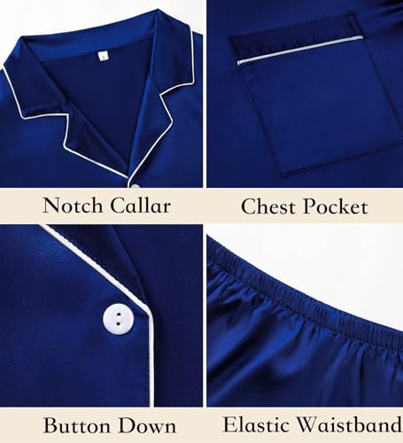 Couple Pajamas Set Satin Short Sleeve Sleepwear 2 Pcs Button Down Pjs Loungewear4