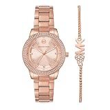 Michael Kors 三針 ローズゴールドトーン ステンレススチールウォッチ＆スチールブレスレット セット
