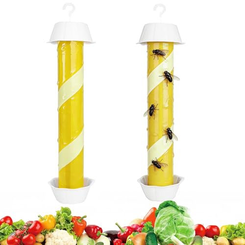 2. 🍎🍎 Triplo effetto di cattura: la nostra trappola moscerini utilizza tre meccanismi di cattura: il vivace colore giallo agisce come una calamita visiva, l'esca interna speciale attrae i moscerini della frutta con il suo odore e la versione fosforescente opzionale è dotata di una striscia luminosa che ne aumenta l'attrattiva anche al crepuscolo e al buio. In questo modo, puoi liberarti completamente dei moscerini della frutta.