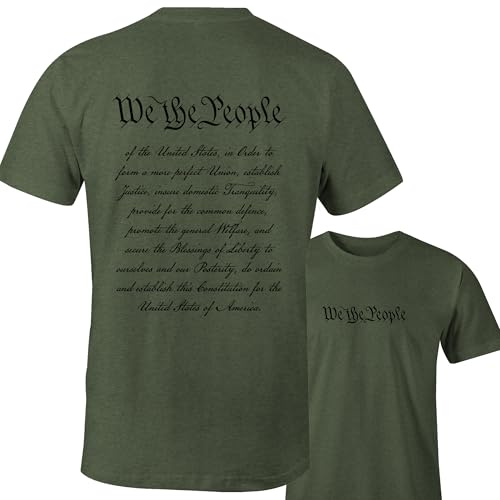 Ink Trendz We The People Preamble US Constitution 4th of July Patriotic Cotton Men's T-Shirt (Large, Military Green)