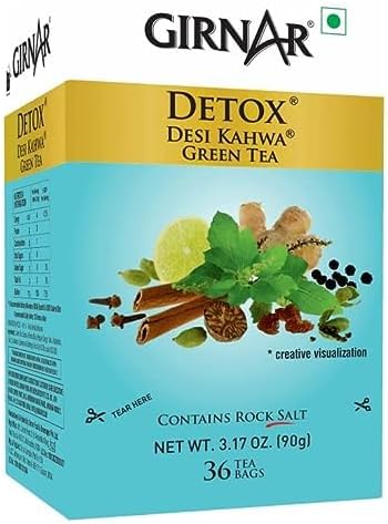 Pink Delight Girnar Detox Green Tea - Desi Kahwa| 36 Tea Bags| 90 Gm + Green Elaichi 25 Gm