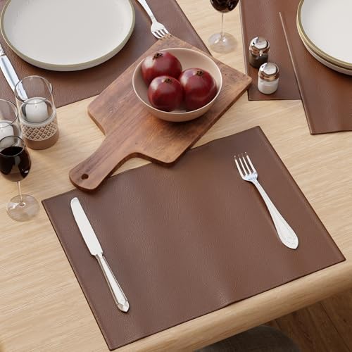 Image of Encasa XO Leather Dining Table Mats Set of 4 | Water Repellent & Heat Resistant Dining Table Mats | Washable & Easy to Clean Placemats for Kitchen Decor - 42x30 cm (Chocolate)