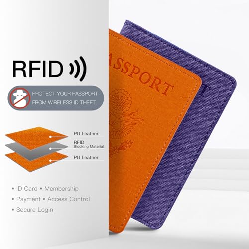 Image of Vaccination Passport Holder, Orange&DarkBlue, 5.6 x 4 inches, 2pack