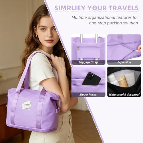Image of LARVENDER Luggage Sets Carry On 5 Piece Set Suitcase Hardshell Lavender