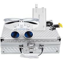 EustomA 2.5X Binocular Loupes Optical Glasses +3W LED Headlight Lamp with Filter + Aluminum Box Silver