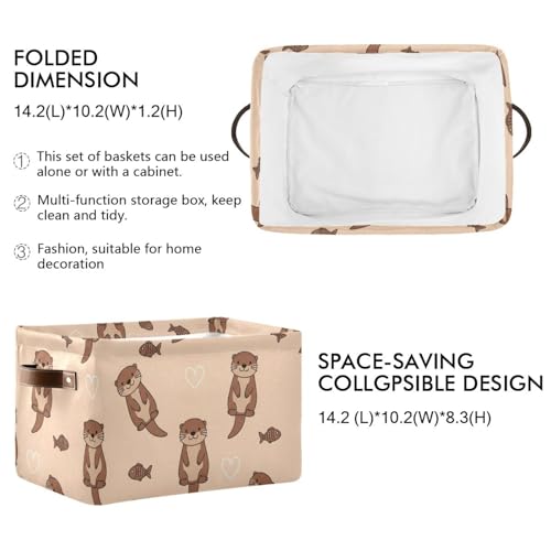 Image of Aslsiy Storage Basket Cute Otter and Fish Nursery Bins Baby Box Canvas Clothes Shelf Basket Laundry Hamper Gift Basket for Home Dorm Closet 1 Pcs