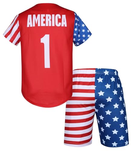 Image of Kids American Flag Patriotic USA Baseball Jerseys Statue of Liberty USA Eagle Sports Shirt & Shorts Outfits