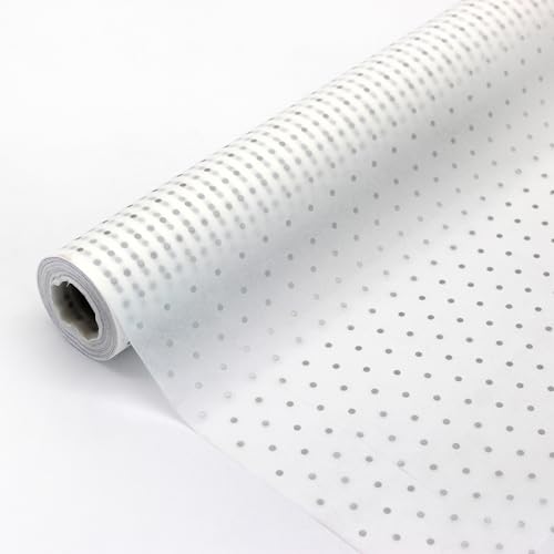 Papel de seda en rollo. Bobina de topitos 62CM x 50M. Ideal para: Envolver, regalos, packaging de productos y embalaje. (Plata)