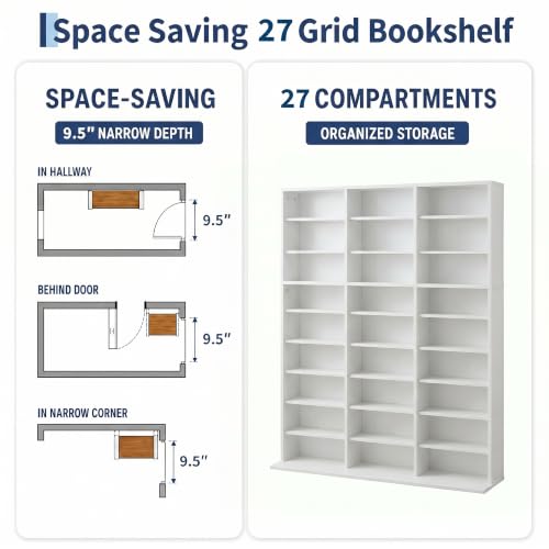 Image of Garvee 9 Tier Tall CD Display Cabinet, 27-Compartment Media Tower, White