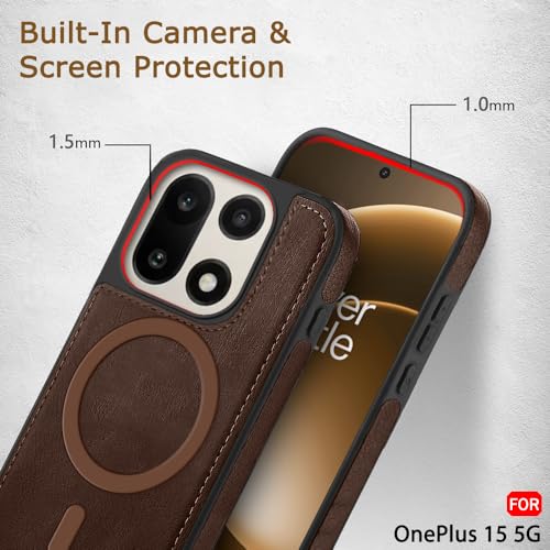 Image of TheGiftKart Genuine Leather Finish Back Cover Case for OnePlus 15 5G | Shockproof Design | Raised Edges for Camera & Screen Protection | Stunning Minimalist Design Cover (MagSafe Compatible, Brown)