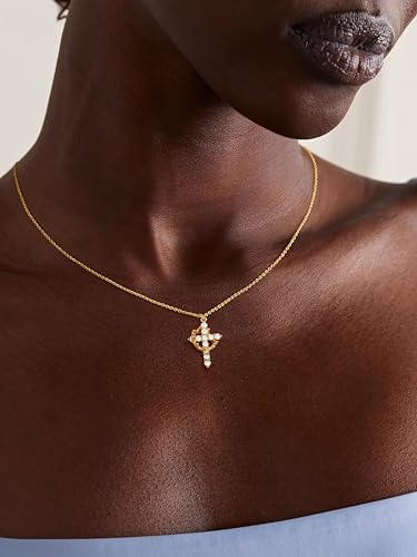 Cross Necklace for Women - Dainty Necklaces Trendy Small 14K Gold Plated Hypoallergenic Infinity Crown Cross Cubic Zirconia Pendant Box Rope Chain Necklace for Women Non Tarnish Jewelry Gift