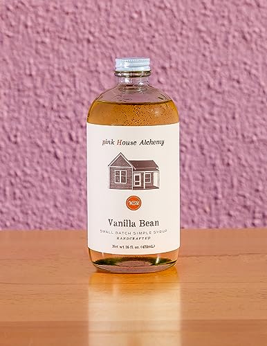 Image of PINK HOUSE ALCHEMY Vanilla Simple Syrup 16 OZ Bottle for Coffee, Cocktail, Non-Alcoholic and Mocktail Drinks, All-natural, non-GMO (VB)