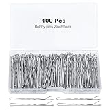100Pcs Bobby Pins Silver Hair Pins Kit for Women Girls Kids Premium Wavy Silver Bobby Pins Hair Clips for Gray White Hair with Storage Box,Suitable for All Hair Types (2inch)