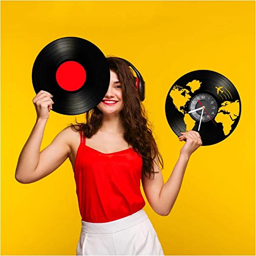 Reloj de pared con diseño de mapa del mundo, diseño de mapa del mundo, para el hogar, sala de estar, oficina, decoración láser, álbum de música, reloj de regalo para viajeros