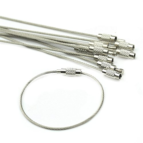 Lamdoo10Pcs Screw Locking Stainless Steel Wire Keychain Key Ring Cable Outdoor Hiking