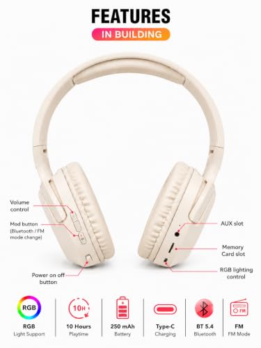Image of RASSFOAT X7 RGB Wireless Headphones - Powerful Sound, 10H Playtime & Stunning 7-Color RGB Lights. Foldable, Comfortable, and Perfect for Music, Gaming, Movies & Calls-Anywhere, Anytime.