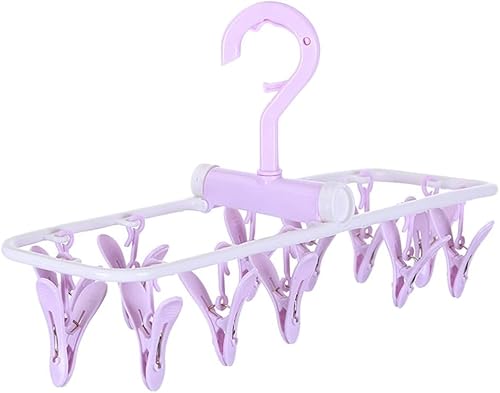 洗濯ハンガー 洗濯物干し 折りたたみ式 用ハンガー ピンチ12個付き 便利 軽量 PP 防風 省スペース 多用途 スカート マフラー 帽子 靴下 ブラジャー 下着 赤ちゃんの服 (ピンク)
