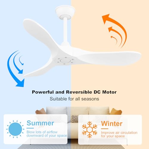 Image of 42'' Ceiling Fan no Light,Outdoor Ceiling Fan with Remote Control,3 Solid Wood Blades with Large Airflow for Bedroom,Living Room,Porch (white)