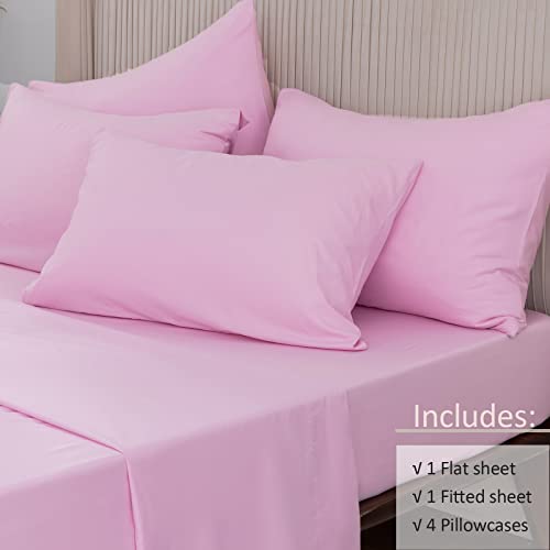 Meishang Queen Size Sheet Set Cooling Breathable Bed Sheets Set, Ultra Silky Soft Microfiber Sheet With 16 Inch Deep Pocket, Machine Washable, 6 Pieces (Queen, Pink) #TOP2