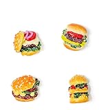 DANVON 4 Pcs Mini Cute Magnets for Fridge, 3D Resin Fun Magnets for Fridge Office Magnets, Aesthetic for Kitchen Decor, Strong Magnetic Magnets for Refrigerator（Food, Hamburger，Beef Burger）