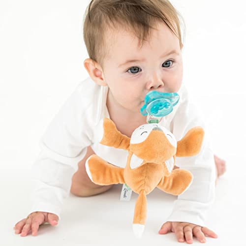 Image of Queebi PaciBuddy Fox Pacifier Holder - Plush Toy with Universal Adapter & Detachable Pacifier, Gender Neutral Baby Gift for all Ages - Infant Plush Baby Toy, Versatile Baby Essentials, Binky & Soother