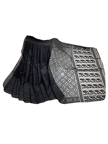 Dhakai sari jamdani tejido a mano de lujo en algodón suave color negro